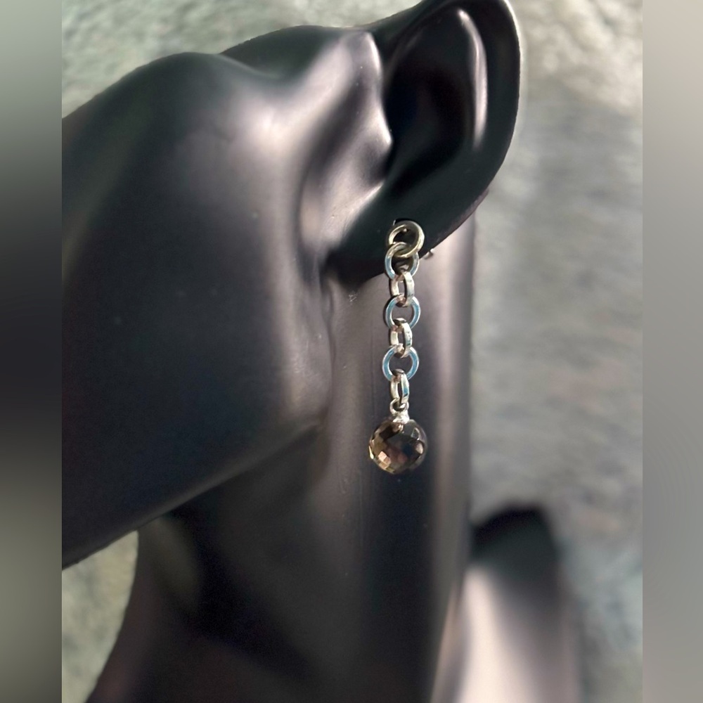 Smoky Quartz Sterling Silver Chain Drop Earrings